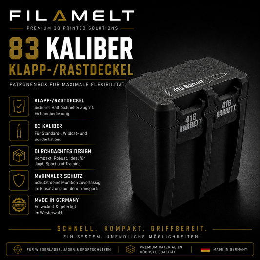 Filamelt Munitionsbox / .50 BMG Long Range-Edition / 'Klapp- / Rastdeckel' / Patronenbox, Ammo Box
