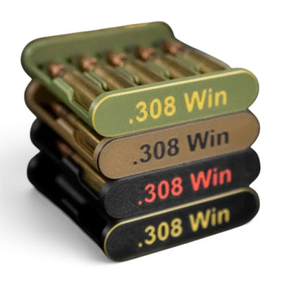 3D-Druck aus dem Westerwald Patronenclips für .308 Winchester in verschiedenen Farben aus robustem PLA+ Kunststoff