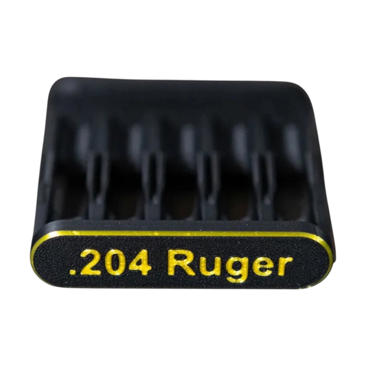 3D-Druck aus dem Westerwald Patronenclip für 5 Schuss im Kaliber .204 Ruger aus robustem schwarzem PLA+ Kunststoff